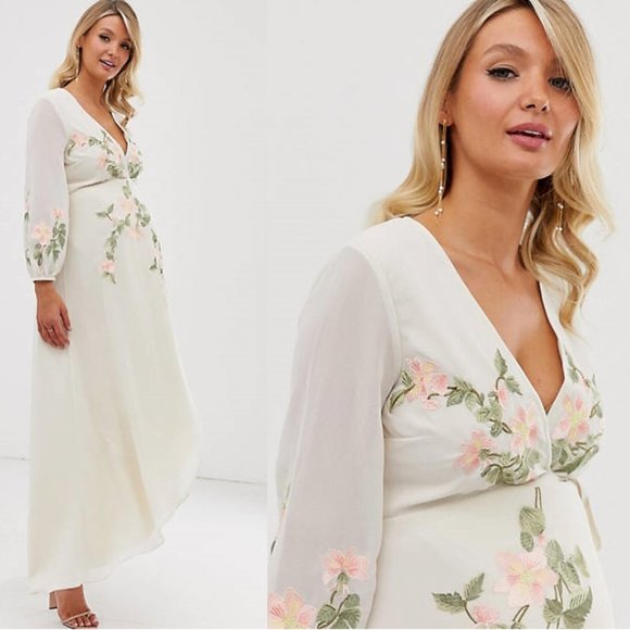 Hope & Ivy Maternity Dresses & Skirts - Hope & Ivy Maternity Wrap Front High Low Embroidered Maxi Dress Size 6